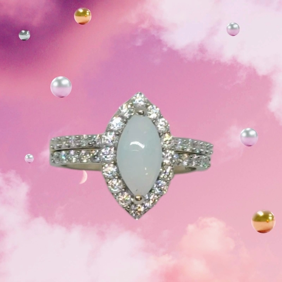 NEW Australian Opal & Moissanite Set of 2 Rings in Platinum & Vermeil YG - Picture 7 of 16